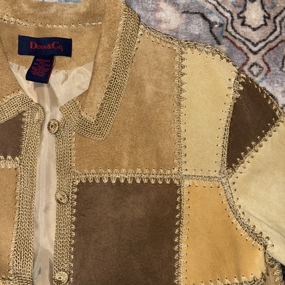 Demim & Co. Vintage Patchwork Leather Jacket Women's Medium Crocheted Buttons - Picture 5 of 8